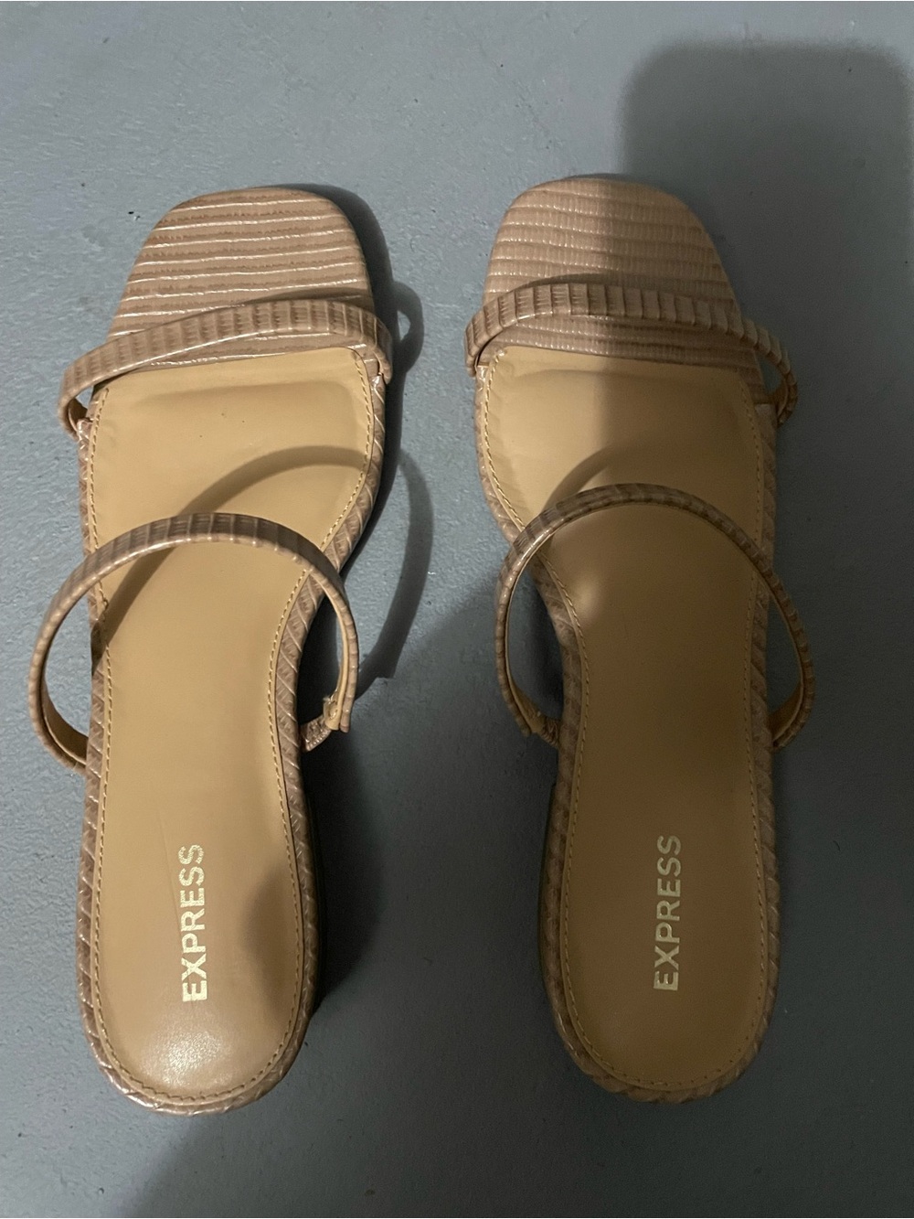 Express Women's Beige Tan Square-Toe Strappy Heels